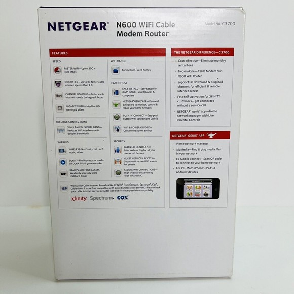Netgear N600 WiFi Cable Modem Router C3700 802.11n Dual Band Gigabit New - Picture 3 of 8